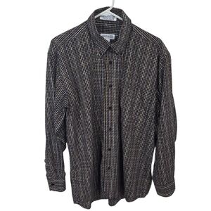 Joseph & Feiss Black and Brown Casual Button Down Shirt Size L